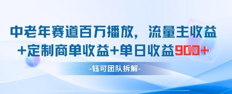 中老年赛道百万播放+流量主收益+定制收益,单日收益9张-第一资源库