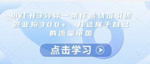 小红书3分钟一条作品精准引流创业粉300+，打造属于自己的流量帝国-第一资源库