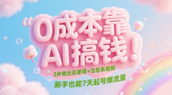 0成本靠AI搞钱！3步做出反差萌+治愈系视频，新手也能7天起号爆流量-第一资源库
