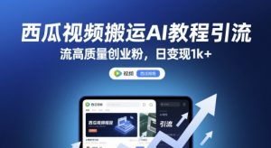 西瓜视频搬运AI教程引流高质量创业粉，日变现1k+【揭秘】-第一资源库