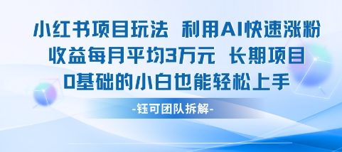 适合小白操作的小红书新项目，利用AI快速涨粉，收益每月平均1W+-第一资源库