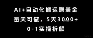 AI+自动化搬运挣美金，每天可做，5天3k+，0-1实操拆解【揭秘】-第一资源库