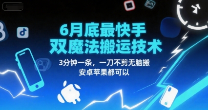 6月底最新快手双魔法搬运技术，3分钟一条，一刀不剪无脑搬，安卓苹果都可以-第一资源库