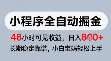 微信小程序全自动掘金，快速见收益，长期稳定靠谱，零基础友好，日入8张【揭秘】-第一资源库