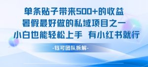 单条贴子带来5张的收益,暑假最好做的私域项目之一,小白也能轻松上手,有小红书就行-第一资源库