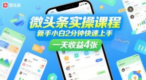 微头条实操课程，新手小白2分钟快速上手，一天收益4张-第一资源库