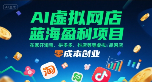 AI虚拟网店蓝海盈利项目,在家开淘宝、拼多多、抖店等虚拟品网店,零成本创业-第一资源库