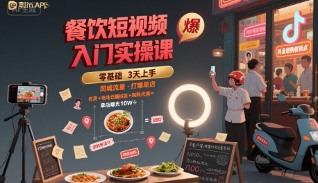 餐饮短视频入门实操课，引爆同城流量，打爆单店-第一资源库