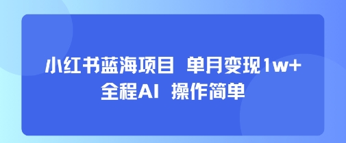 小红书蓝海项目 单月变现1w+ 全程AI 操作简单-第一资源库