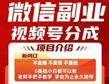 微信副业视频号分成，不直播 不卖货 不露脸，三五分钟即可完成一条作，每日收益几十、几张不等-第一资源库