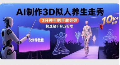 Ai制作3D拟人养生走秀，3分钟手把手教会你，快速起千粉万粉号-第一资源库
