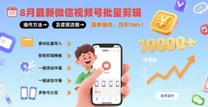 8月最新微信视频号批量剪辑操作方法及变现流程，简单操作，月入1w+-第一资源库