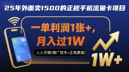 25年外面卖1500的正规手机流量卡项目,一单利润1张+,月入过1W,人人可做(推广技术+正规渠道)【揭秘】-第一资源库