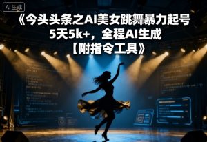 今日头条之AI美女跳舞暴力起号,5天1k+,全程AI生成【附指令工具】-第一资源库