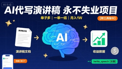 AI代写演讲稿，永不失业项目，单子多，一单一结，月入1W【附工具指令】-第一资源库