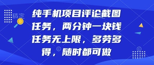 纯手机项目评论截图任务，两分钟一块钱多劳多得，随时随地都能做【揭秘】-第一资源库