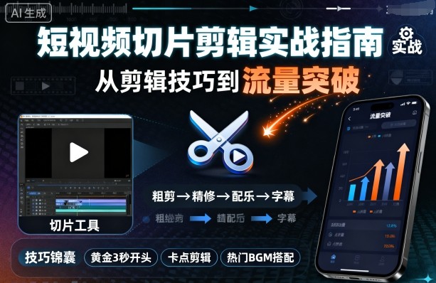短视频切片剪辑实战指南，从剪辑技巧到流量突破-第一资源库