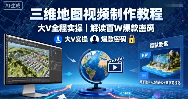 三维地图视频制作教程，大V全程实操，解读百W爆款密码-第一资源库