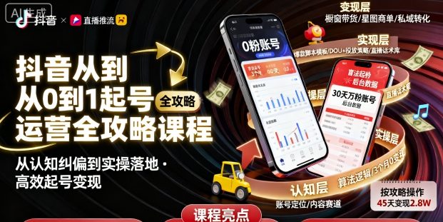 抖音从0到1起号运营全攻略课程，从认知纠偏到实操落地，高效起号变现-第一资源库