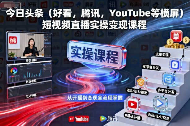 今日头条（好看，腾讯，YouTube等横屏）短视频直播实操变现课程-第一资源库
