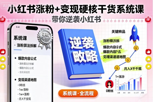 小红书涨粉+变现硬核干货系统课，带你逆袭小红书-第一资源库