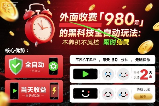 外面收费980的黑科技全自动玩法，不养机不风控，每天30分钟，无脑操作，当天收益2张【揭秘】-第一资源库