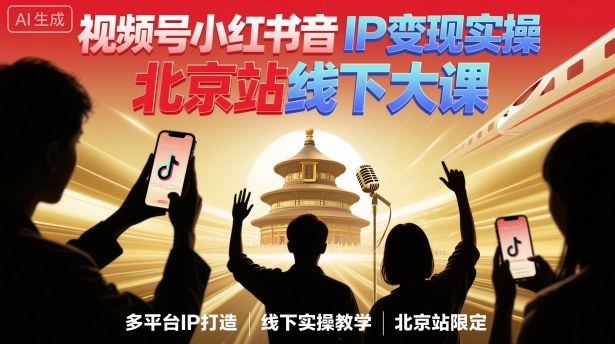 视频号小红书抖音IP变现实操北京站线下大课，40+行业短视频高变现姿势，100+IP高变现实操技术-第一资源库