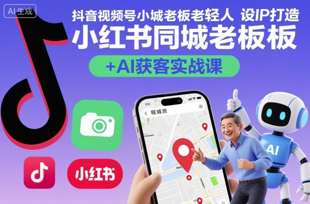 抖音视频号小红书同城老板轻人设IP打造+AI获客实战课，人设打造-算法拆解-拍摄剪辑-内容运营-AI创作-第一资源库