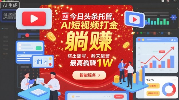 今日头条托管,AI短视频打金,你出账号,我来运营,最高躺賺1W【揭秘】-第一资源库
