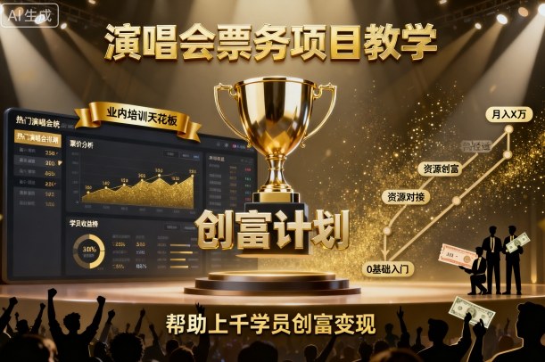 演唱会票务项目教学,业内培训天花板,帮助上千学员创富变现-第一资源库