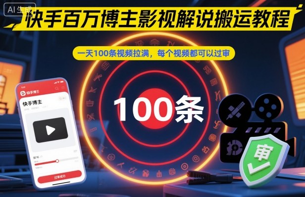 快手百万博主影视解说搬运教程，一天100条视频拉满，每个视频都可以过审-第一资源库