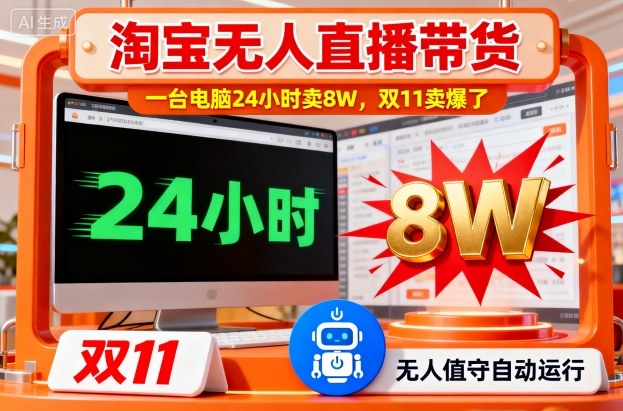 淘宝无人直播带货,一台电脑214小时卖8W,双11卖爆了【揭秘】-第一资源库