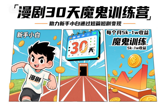 漫剧30天魔鬼训练营，助力新手小白通过短篇短剧变现，每个月5k-1w收益-第一资源库