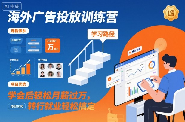 海外广告投放训练营,学会后轻松月薪过万,转行就业轻松搞定-第一资源库
