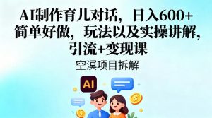 AI制作育儿对话，日入6张+，简单好做，玩法以及实操讲解，引流+变现课-第一资源库