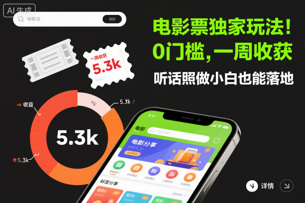 电影票独家玩法!0门槛,一周收获5.3k,听话照做小白也能落地【揭秘】-第一资源库