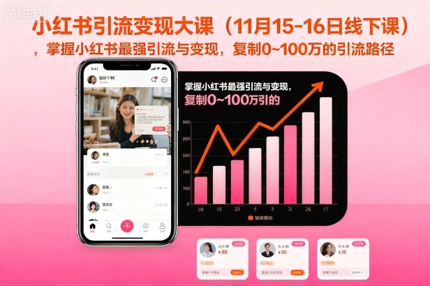 小红书引流变现大课(11月15-16日线下课),掌握小红书最强引流与变现,复制0~100万的引流路径-第一资源库