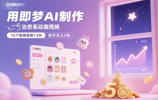 用即梦AI制作治愈系动画视频，16个视频涨粉13W，保守日入5张-第一资源库