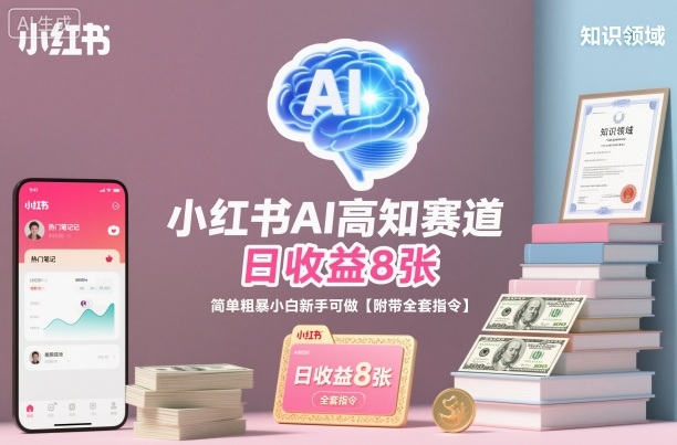 小红书AI高知赛道，日收益8张，简单粗暴小白新手可做【附带全套指令】-第一资源库