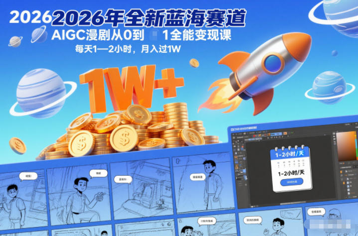 2026年全新蓝海赛道AIGC漫剧从0到1全能变现课，每天1—2小时，月入过1W-第一资源库