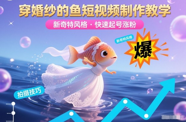 穿婚纱的鱼短视频制作教学，新奇特风格，快速起号涨粉-第一资源库