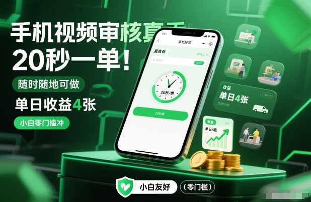 手机视频审核真香!20秒一单,随时随地可做,单日收益4张,小白零门槛冲【揭秘】-第一资源库