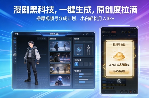 漫剧黑科技，一键生成，原创度拉满，撸爆视频号分成计划，小白轻松月入3k+-第一资源库