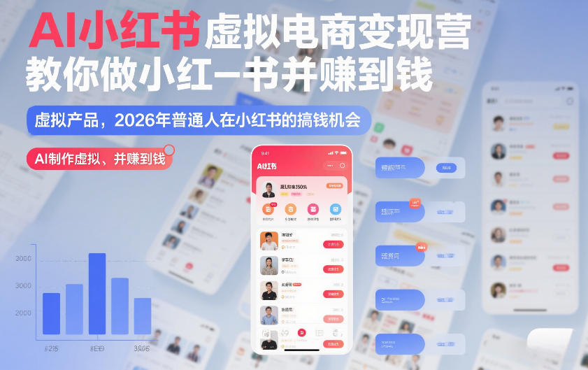 AI小红书虚拟电商变现营，教你做小红书并賺到钱，虚拟产品，2026年普通人在小红书的搞钱机会（更新中）-第一资源库
