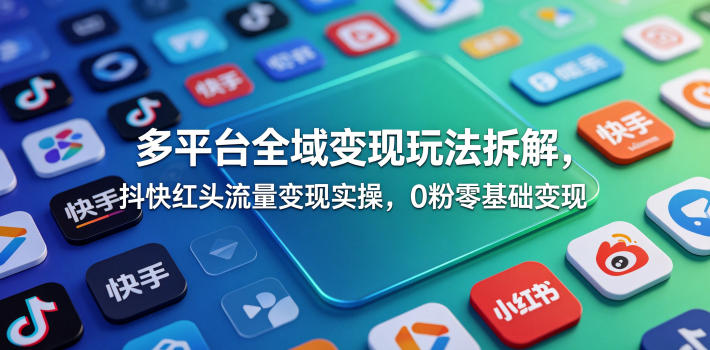 多平台全域变现玩法拆解，抖快红头流量变现实操，0粉零基础变现-第一资源库