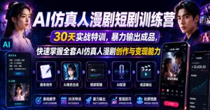 AI仿真人漫剧短剧训练营,30天实战特训,暴力输出成品,快速掌握全套AI仿真人漫剧创作与变现能力-第一资源库