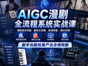 AIGC漫剧全流程系统实战课，爆款剧本挖掘、番茄文改编、高清修复、镜头衔接，新手也能批量产出合规短剧-第一资源库